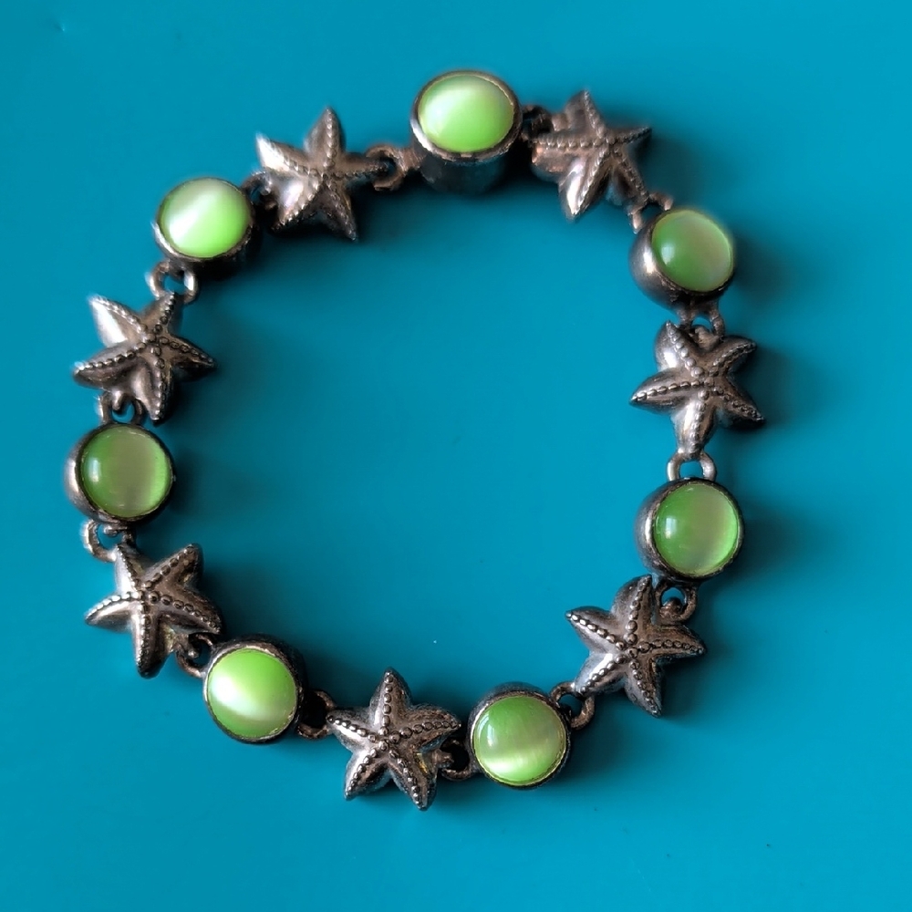 Vintage Silver and Green Starfish Bracelet